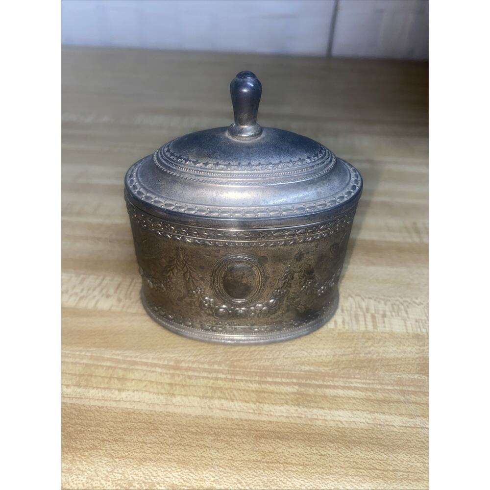 Vintage Silverplated Godinger Art Jewelry Box Ornate Velvet Lined Hinged Lid